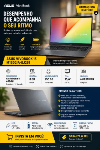 ASUS VivoBook 15 Ryzen 5 - Potência e Desempenho!