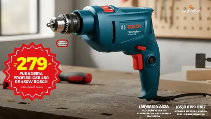 Furadeira Profissional Bosch GSB 450 RE 450W - Original - R$ 279,90