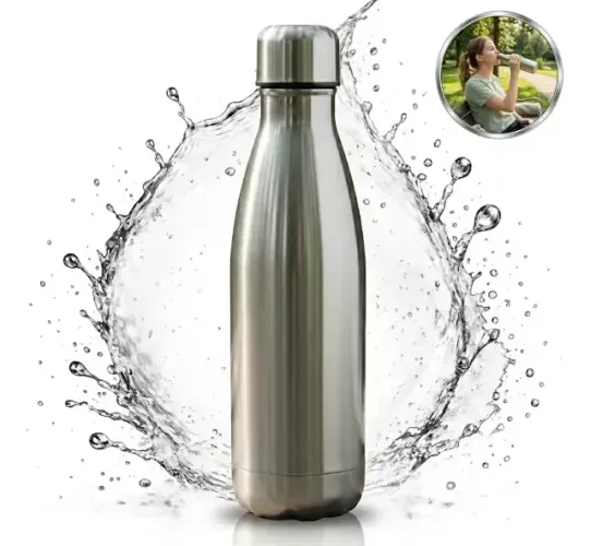 Garrafa Térmica 500ml Em Aço Inox Prateado Dupla Camada Antivazamento Com Tampa Rosqueável