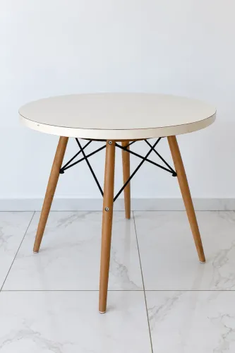 Mesa Redonda de Jantar 80cm Branca MDF e Madeira