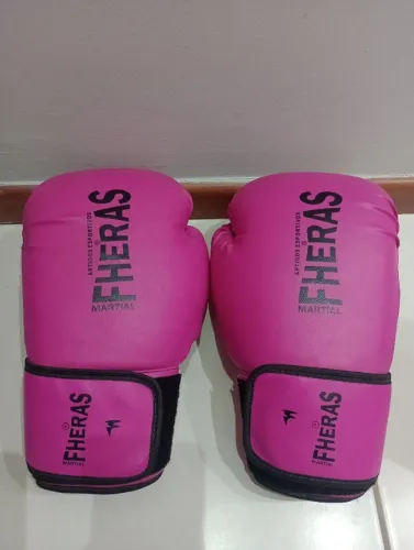 Luva de boxe, muay thai Fheras rosa e bandagem - tamanho 12 oz