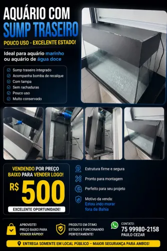     Oportunidade! Aquário com Sump Traseiro - Pouco Uso - R$ 500