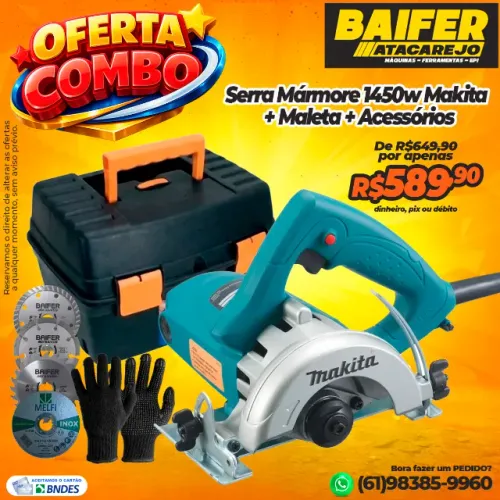 Combo Serra Mármore 1450w Makita + Maleta + Acessórios
