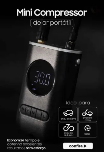 COMPRESSOR DE AR PORTÁTIL DIGITAL  PRATICIDADE NA PALMA DA MÃO!
