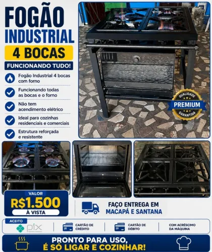 Vendo fogão industrial 4 bocas com forno funcionando tudo perfeitamente 