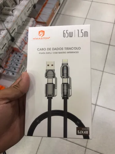CABO 4 EM 1 H'MASTON 65W | 1.5m | Nylon Trançado iPhone + Android + USB-C