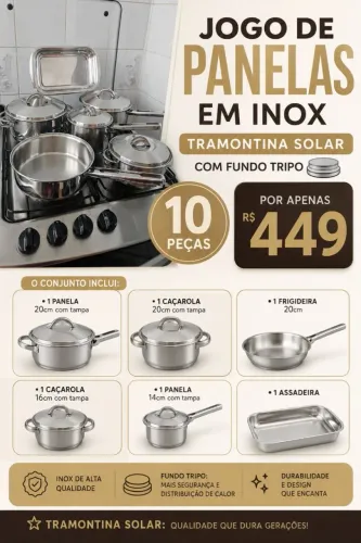 Jogo de panelas Tramontina Solar em Inox 10 peças