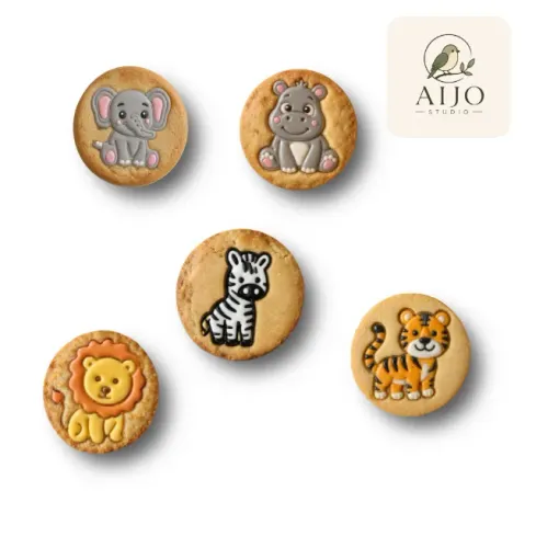 KIT CORTADORES E MARCADORES DE BISCOITO SAFÁRI - 5 PEÇAS