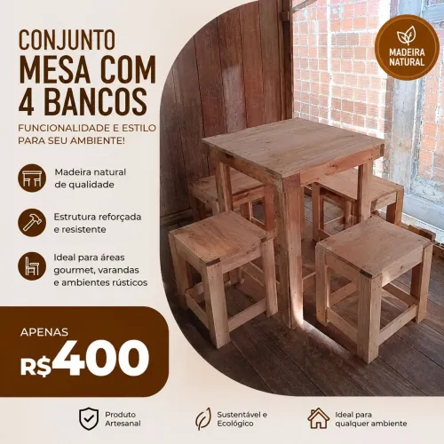 Conjunto mesa com quatro bancos