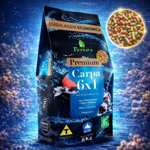 Ração Carpa Poytara Premium 6x1 Com Alho Sticks 6kg<br>