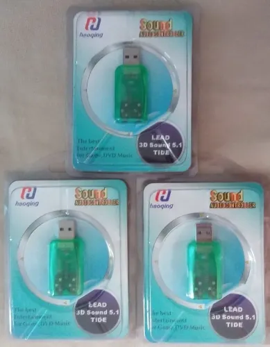 Adaptador de Áudio Placa de Som 3D 5.1 USB Microfone, Headset, Notebook, PC - Testado
