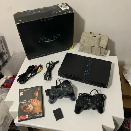 Raro Console Translúcido Ps2 Fat 50000 Midnight Black Bloqueado Japonês Completo Play 2 Ps