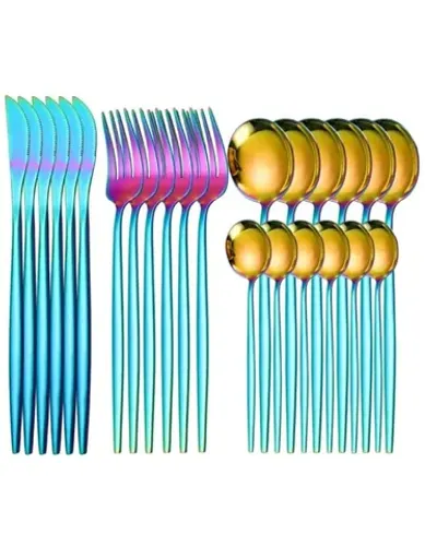 Conjunto de talheres aço inoxidável colorido 24 peças