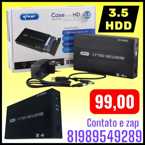 Case Para HD Externo Knup, SATA 3.5, USB 3.0, Preto, KP-HD004