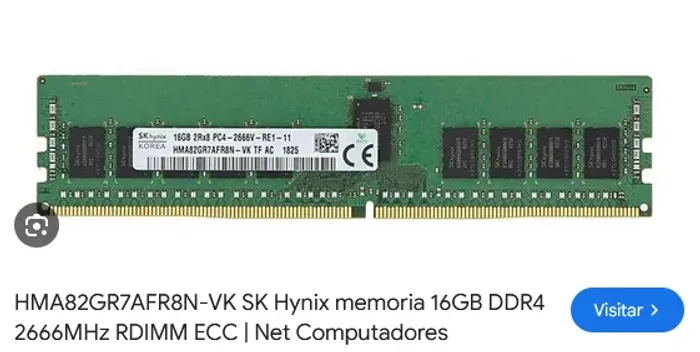 Memória DDR4 16 gb Ecc para Servidor