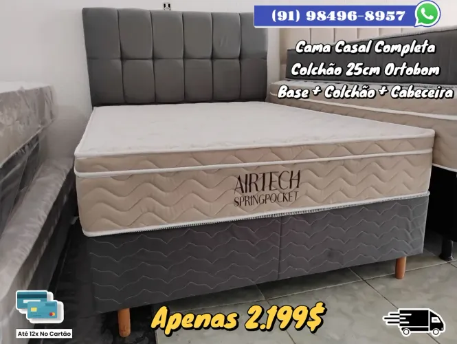 Cama Box Casal Completa Colchão Ortobom - 25cm