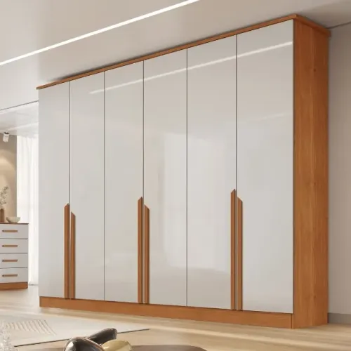 Guarda Roupa Bianca 6 Portas Larg. 2.30m 100% MDF Nature/Off - Produto Novo