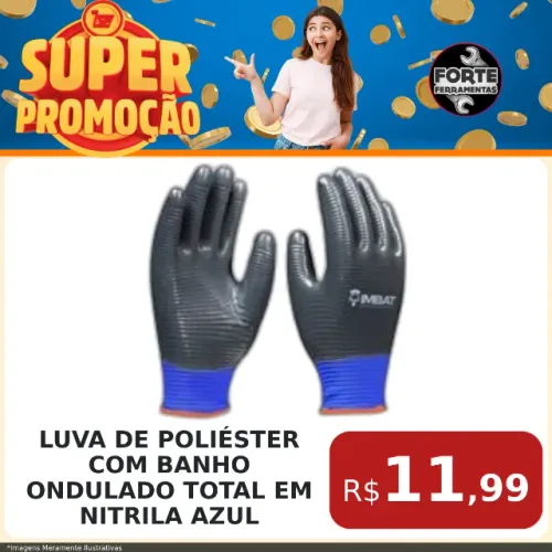 Luva De Poliéster Com Banho Ondulado Total Em Nitrila Azul