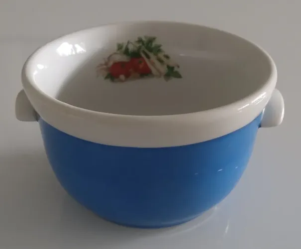 Tigela de Porcelana Vintage marca Colorama Azul e branca 