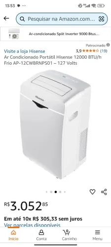 Ar Condicionado portátil 12.000 BTUs