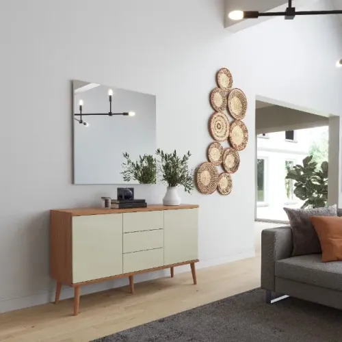 BUFFET 100% MDF | 2 PORTAS + 3 GAVETAS + PÉS EM MADEIRA