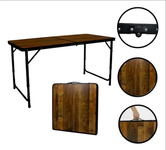 Mesa Portátil Vira Maleta Dobravel Churrasco Praia 1,20m Marrom