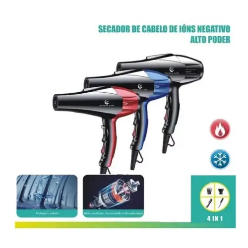 Secador de Cabelo Profissional 6000W de Potência 3 Níveis com Íons Negativos