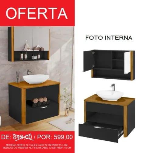 Gabinete de banheiro com cuba inclusa - Entrega e montagem GRATIS