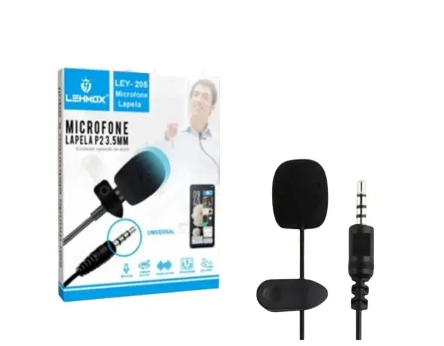 Microfone de Lapela Lehmox Ley-205 P2 3,5mm Universal