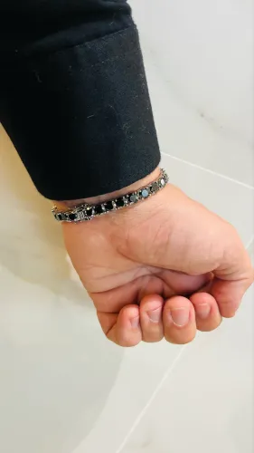 Pulseira Riviera Negra com Ródio Branco em Promoção
