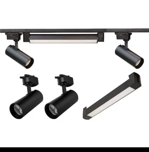 *Kit Trilho Eletrificado Preto 1m+1 Difusa 30w + 2 Spot 20w 400k Bivolt*