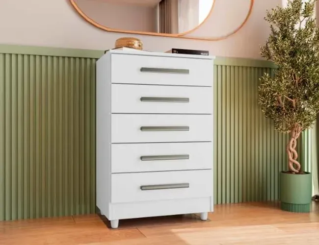 Comoda Paola Plus 5 Gavetas Branco Brilho Frete Grátis - Até 12x S/ Juros