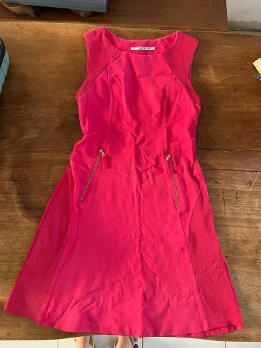 Vestido Shoulder Pink Neon Malha Estruturada Tam P