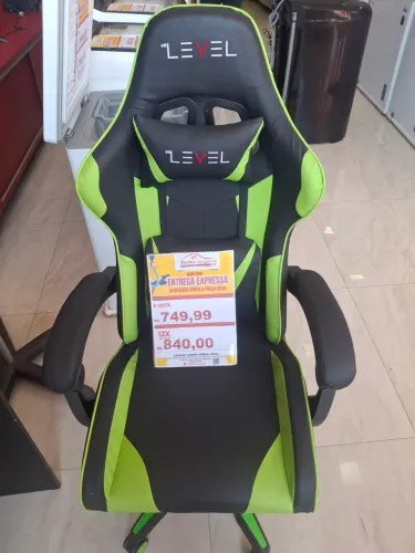 CADEIRA GAMER/OFFICE GIRATÓRIA (PTO/VERDE) LEVEL<br>? Promoção ? Descontaço