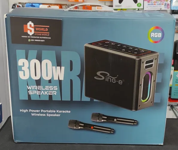 Caixa de som Bluetooth + 2 microfones - Store World