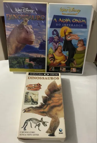3 Fitas Vhs Dinossauro A Nova Onda do Imperador Disney e Dinossauros Aventura Visual