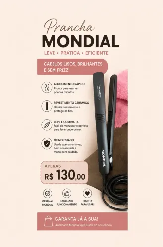     Prancha de Cabelo Mundial seminova, funcionando perfeitamente!