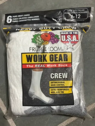 kit 6 pares de meias brancas heavy duty work gear fruit of the loom - made in usa