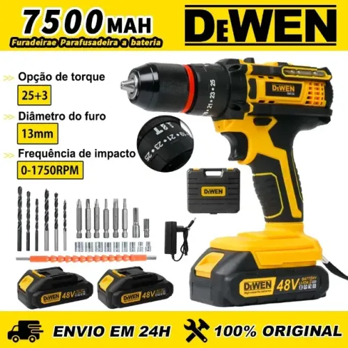 Parafusadeira Furadeira De Impacto Kit 2 Baterias 48V Com Maleta e Acessórios Completo