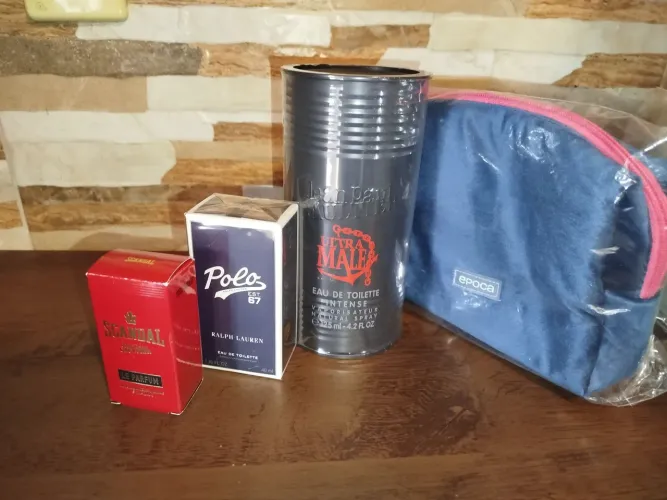 Kit com perfumes ultramale 125ml, polo 67 40ml e miniatura scandal le parfum 7ml