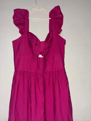 Vestido longo com fenda lateral rosa linho - bojo borboleta tam 38