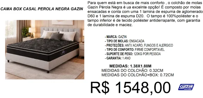 Cama box casal perola negra gazin - entrega grátis!