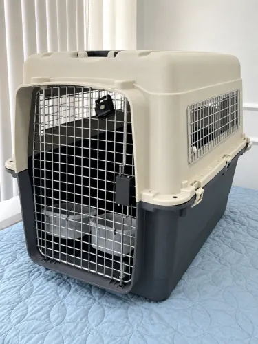 Caixa de transporte kennel rígida grande para cachorro ou gato para vião - porta metálica