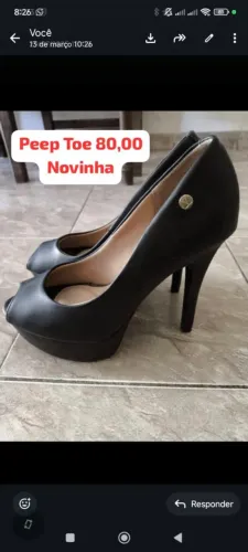 Peep Toe de Couro Preto 39 Semi-novo 
