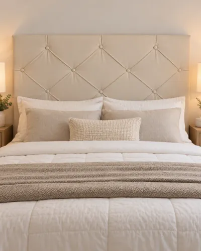 Cabeceira de Cama Queen Estofada Bege 1,60m