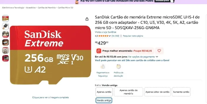 Cartão sd 256gb