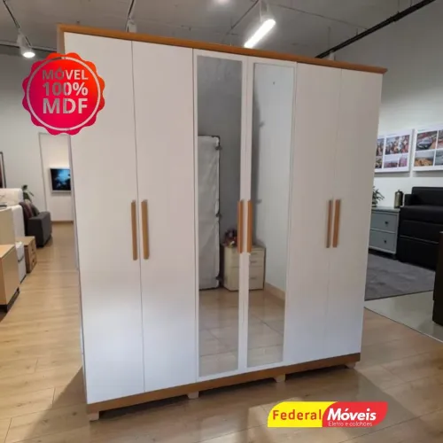 Guarda Roupa Casal 100% MDF 6P 6G c/ Espelho - Renove seu Quarto na Federal Móveis 