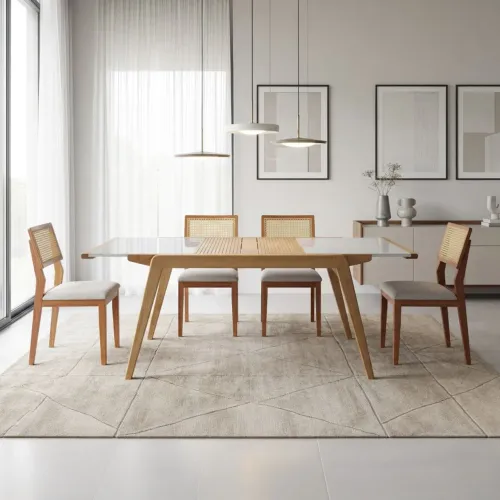 Mesa de Jantar Retrátil Embaú Cinamomo com Vidro Fendi 140cm 150cm