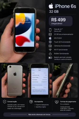 iPhone 6s 32GB Cinza Espacial - Perfeito Estado / Touch ID OK
