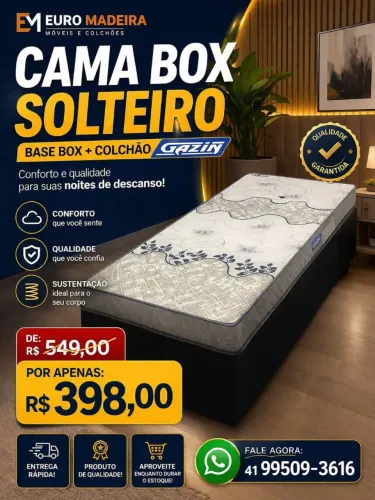 Cama box solteiro base + colchão gazin- Novo